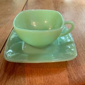 Vintage Fire King Jade ite Square Cup and Saucer..Perfect shape
